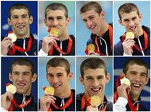 Michael Phelps with eight gold medals